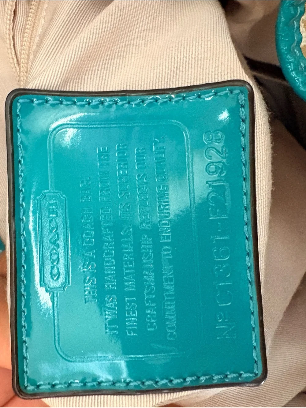 Coach Beige Signature Canvas Backpack with Teal Trim